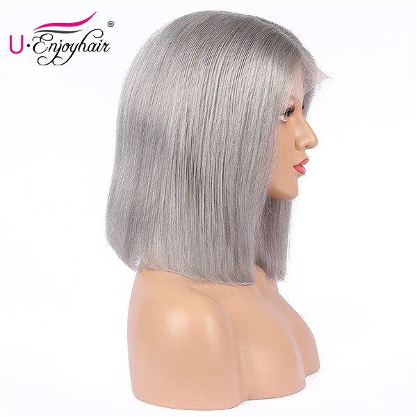 13X4 Lace Front Wigs Grey Color Straight Bob Style Brazilian Virgin Human Hair Wigs Pre Plucked Hairline With Baby Hair (CLFW013)