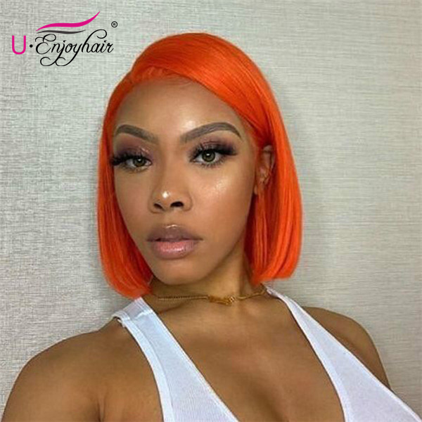 13X4 Lace Front Wigs Orange Yellow Color Straight Bob Style Brazilian Virgin Human Hair Wigs Pre Plucked Hairline With Baby Hair (CLFW011)