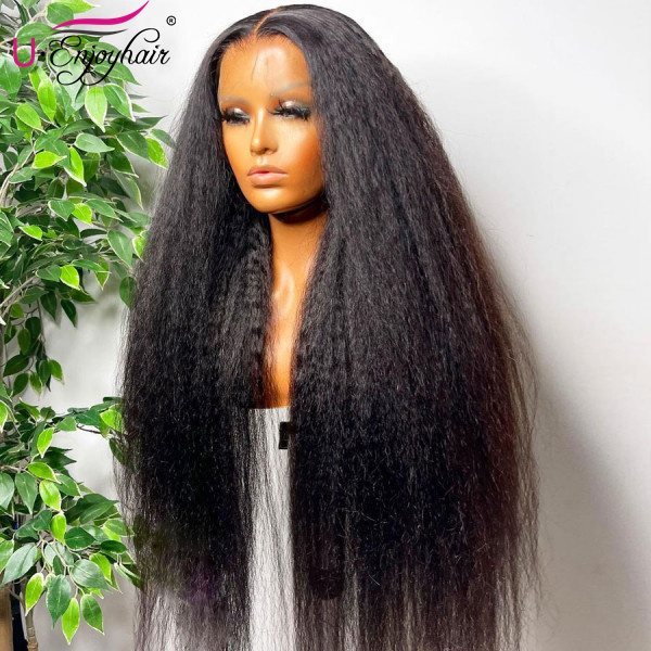 13x4 Lace Front Wigs Natural Color Kinky Straight Brazilian Virgin Human Hair Wigs Pre Plucked Hairline With Baby Hair (LFW009)