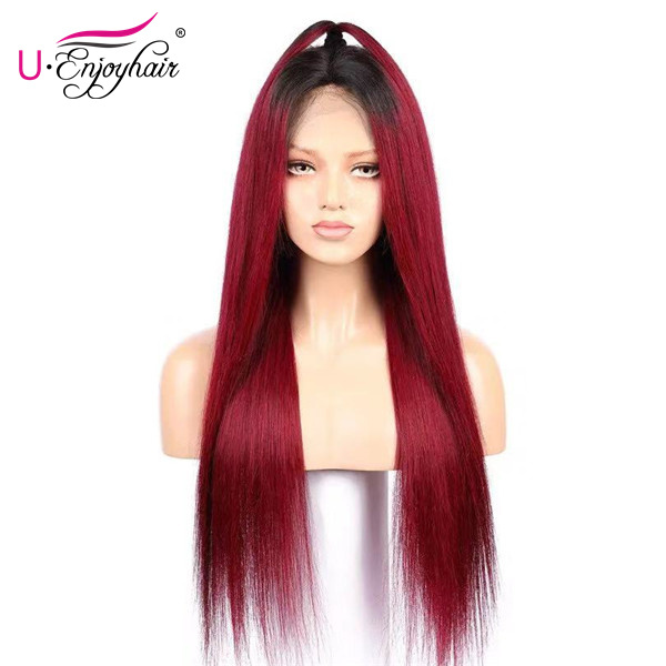 13x4 Lace Front Wigs 1B 99J Color Straight Brazilian Virgin Human Hair Wigs Pre Plucked Hairline With Baby Hair (CLFW007)