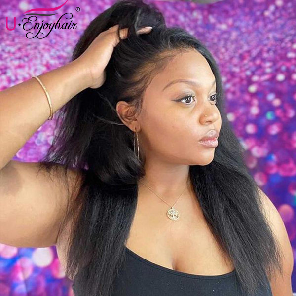 13x4 Lace Front Wigs Natural Color Kinky Straight Brazilian Virgin Human Hair Wigs Pre Plucked Hairline With Baby Hair (LFW009)