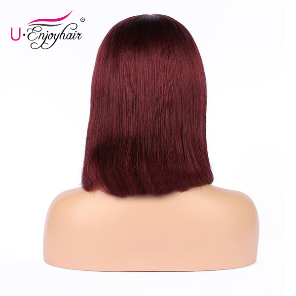 13x4 Lace Front Wigs Pure 99J Color Straight Bob Style Brazilian Virgin Human Hair Wigs Pre Plucked Hairline With Baby Hair (CLFW006)