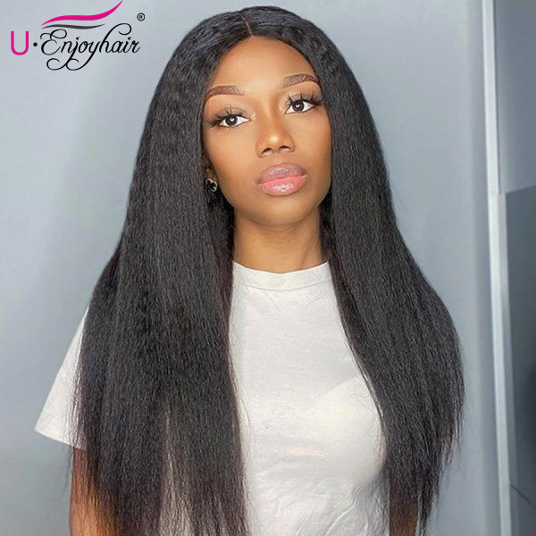 13x4 Lace Front Wigs Natural Color Kinky Straight Brazilian Virgin Human Hair Wigs Pre Plucked Hairline With Baby Hair (LFW009)
