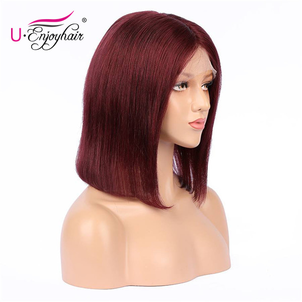 13x4 Lace Front Wigs Pure 99J Color Straight Bob Style Brazilian Virgin Human Hair Wigs Pre Plucked Hairline With Baby Hair (CLFW006)