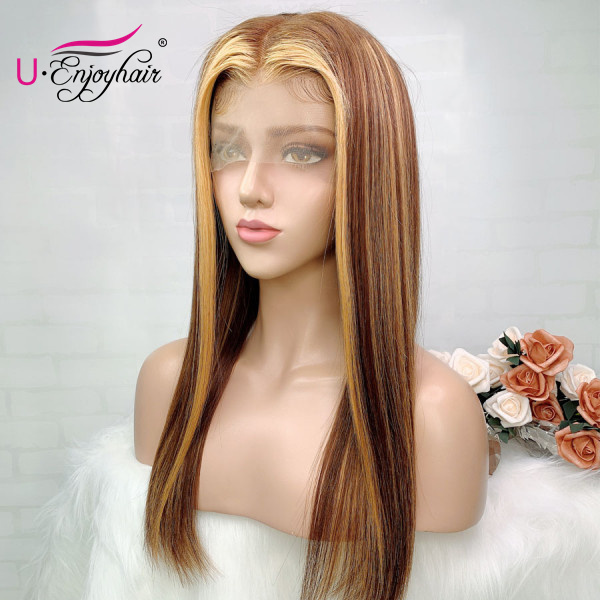 13x4 Lace Front Wigs Highlight Color Straight Brazilian Virgin Human Hair Wigs Pre Plucked Hairline With Baby Hair (CLFW023)