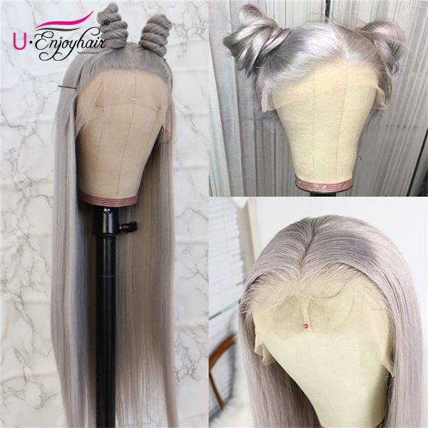 13X4 Lace Front Wigs Grey Color Straight Brazilian Virgin Human Hair Wigs Pre Plucked Hairline With Baby Hair (CLFW015)