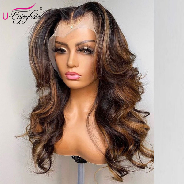 13x4 Lace Front Wigs Highlight Color Body Wave Brazilian Virgin Human Hair Wigs Pre Plucked Hairline With Baby Hair (CLFW020)