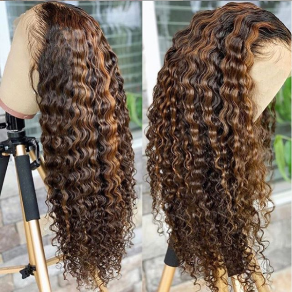 13x4 Lace Front Wigs Highlight Color Water Wave Brazilian Virgin Human Hair Wigs Pre Plucked Hairline With Baby Hair (CLFW018)