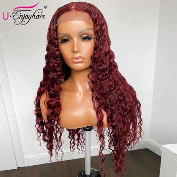 13x4 Lace Front Wigs Pure 99J Color Natural Wave Brazilian Virgin Human Hair Wigs Pre Plucked Hairline With Baby Hair (CLFW031)