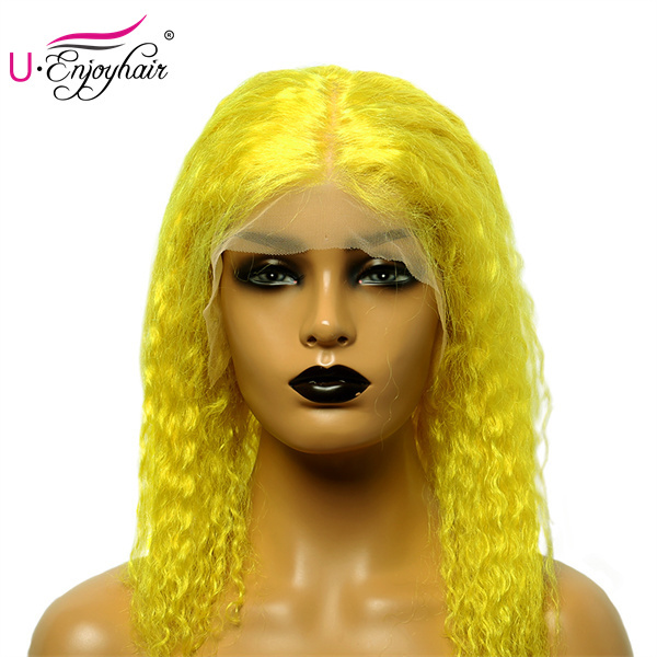 13X4 Lace Front Wigs Yellow Color Water Wave Brazilian Virgin Human Hair Wigs Pre Plucked Hairline With Baby Hair (CLFW003)