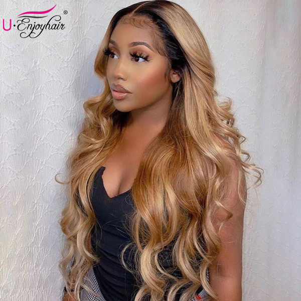 13x4 Lace Front Wigs Hot Highlight Color Body Wave Brazilian Virgin Human Hair Wigs Pre Plucked Hairline With Baby Hair (CLFW024)