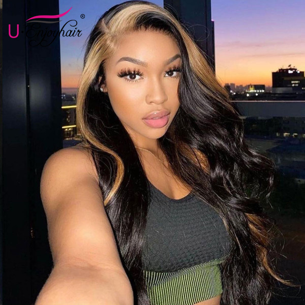 13x4 Lace Front Wigs Hot Highlight Color Body Wave Brazilian Virgin Human Hair Wigs Pre Plucked Hairline With Baby Hair (CLFW025)
