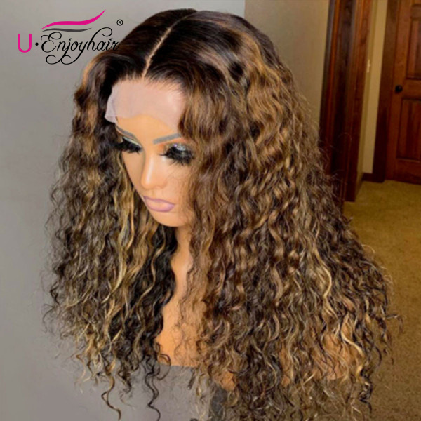 13x4 Lace Front Wigs Highlight Color Water Wave Brazilian Virgin Human Hair Wigs Pre Plucked Hairline With Baby Hair (CLFW019)