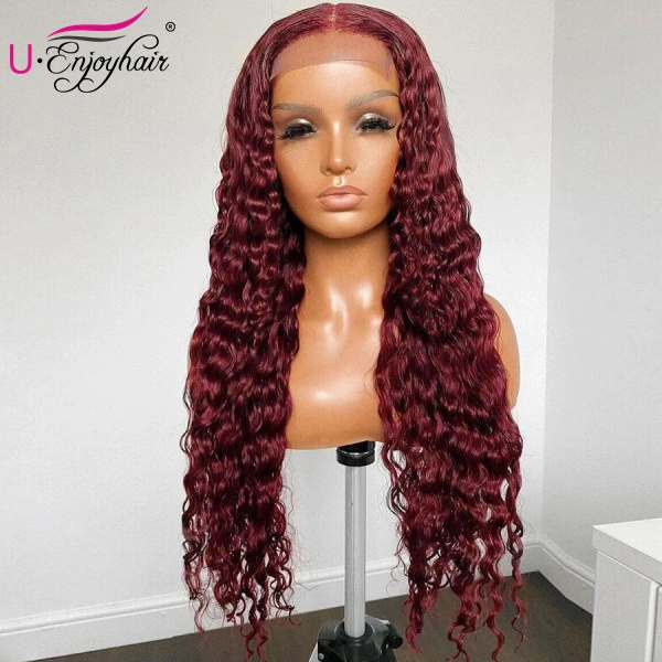 13x4 Lace Front Wigs Pure 99J Color Natural Wave Brazilian Virgin Human Hair Wigs Pre Plucked Hairline With Baby Hair (CLFW031)