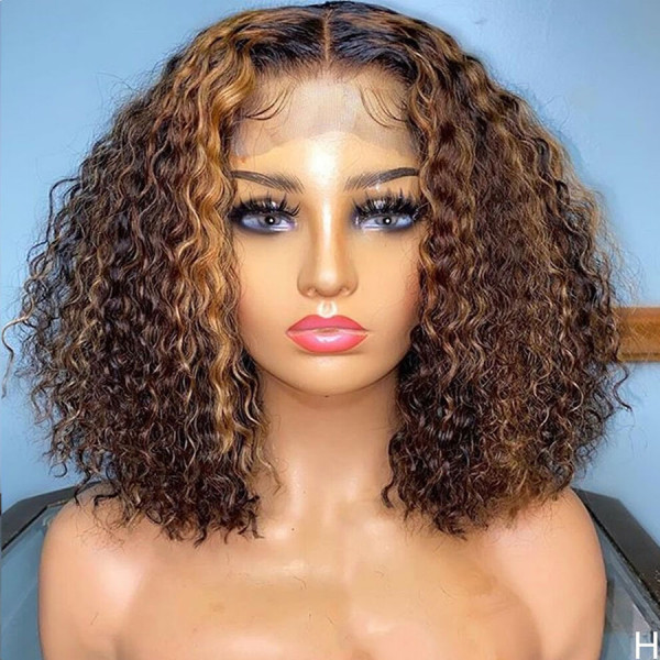 13x4 Lace Front Wigs Highlight Color Water Wave Brazilian Virgin Human Hair Wigs Pre Plucked Hairline With Bangs (CLFW033)