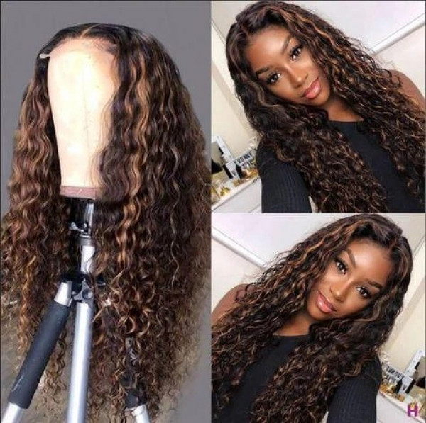 13x4 Lace Front Wigs Highlight Color Water Wave Brazilian Virgin Human Hair Wigs Pre Plucked Hairline With Baby Hair (CLFW018)