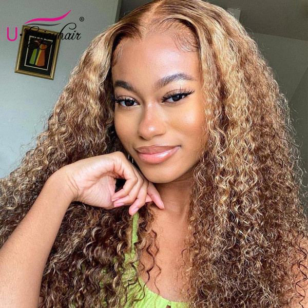 13x4 Lace Front Wigs Highlight Color Water Wave Brazilian Virgin Human Hair Wigs Pre Plucked Hairline With Baby Hair (CLFW022)