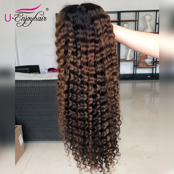 13x4 Lace Front Wigs Highlight Color Water Wave Brazilian Virgin Human Hair Wigs Pre Plucked Hairline With Baby Hair (CLFW018)
