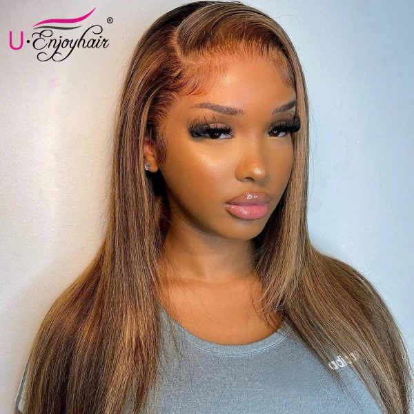 13x4 Lace Front Wigs Highlight Color Straight Brazilian Virgin Human Hair Wigs Pre Plucked Hairline With Baby Hair (CLFW027)