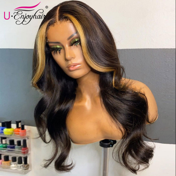 13x4 Lace Front Wigs Hot Highlight Color Body Wave Brazilian Virgin Human Hair Wigs Pre Plucked Hairline With Baby Hair (CLFW026)