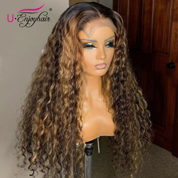 13x4 Lace Front Wigs Highlight Color Water Wave Brazilian Virgin Human Hair Wigs Pre Plucked Hairline With Baby Hair (CLFW019)