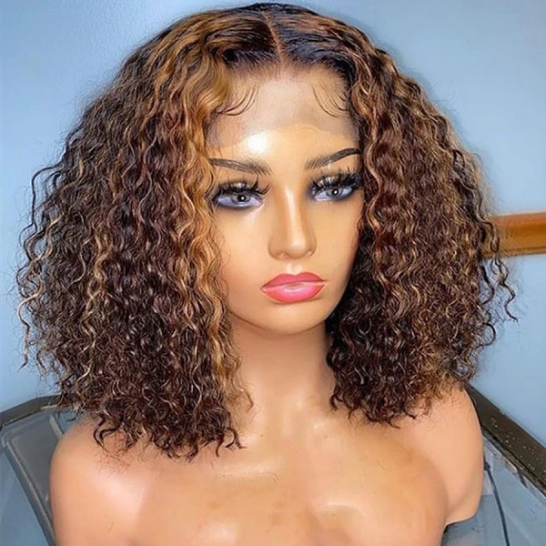 13x4 Lace Front Wigs Highlight Color Water Wave Brazilian Virgin Human Hair Wigs Pre Plucked Hairline With Bangs (CLFW033)