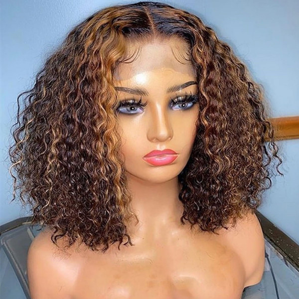 13x4 Lace Front Wigs Highlight Color Water Wave Brazilian Virgin Human Hair Wigs Pre Plucked Hairline With Bangs (CLFW033)