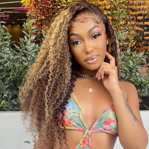 13x4 Lace Front Wigs Highlight Color Water Wave Brazilian Virgin Human Hair Wigs Pre Plucked Hairline With Baby Hair (CLFW022)