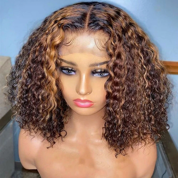 13x4 Lace Front Wigs Highlight Color Water Wave Brazilian Virgin Human Hair Wigs Pre Plucked Hairline With Bangs (CLFW033)