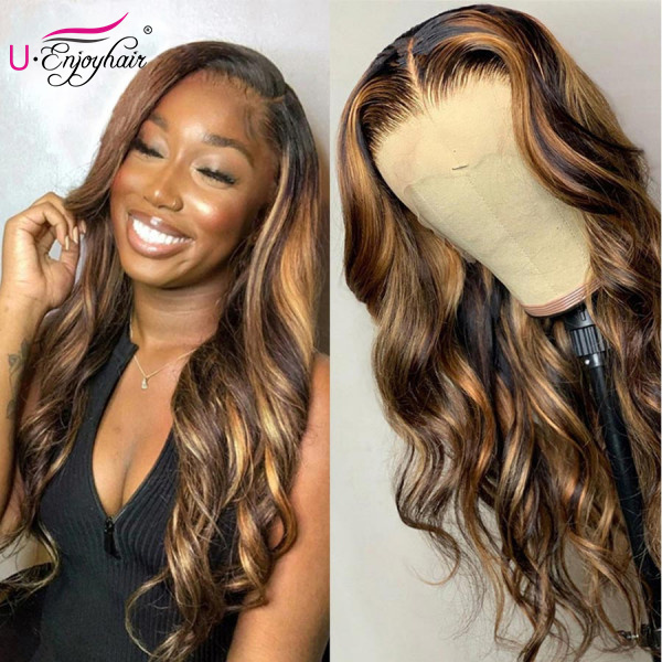 13x4 Lace Front Wigs Highlight Color Body Wave Brazilian Virgin Human Hair Wigs Pre Plucked Hairline With Baby Hair (CLFW020)