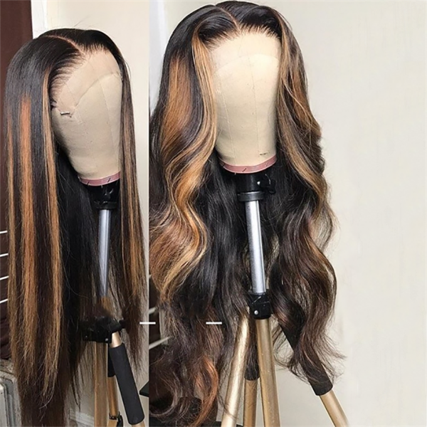13X4 Lace Front Wigs Highlight Color Body Wave Brazilian Virgin Human Hair Wigs Pre Plucked Hairline With Baby Hair (CLFW016)