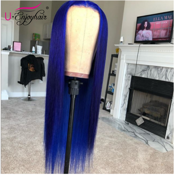 13x4 Lace Front Wigs Blue Color Straight Brazilian Virgin Human Hair Wigs Pre Plucked Hairline With Baby Hair (CLFW038)