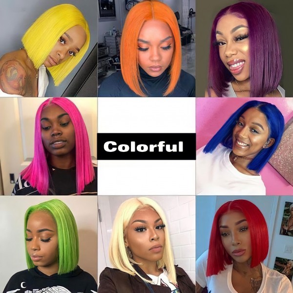 13X4 Lace Front Wigs Colorful Straight Bob Style Brazilian Virgin Human Hair Wigs Pre Plucked Hairline With Baby Hair (CLFW040)