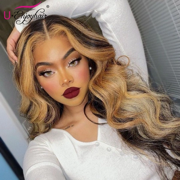 13x4 Lace Front Wigs Hot Highlight Color Body Wave Brazilian Virgin Human Hair Wigs Pre Plucked Hairline With Baby Hair (CLFW037)