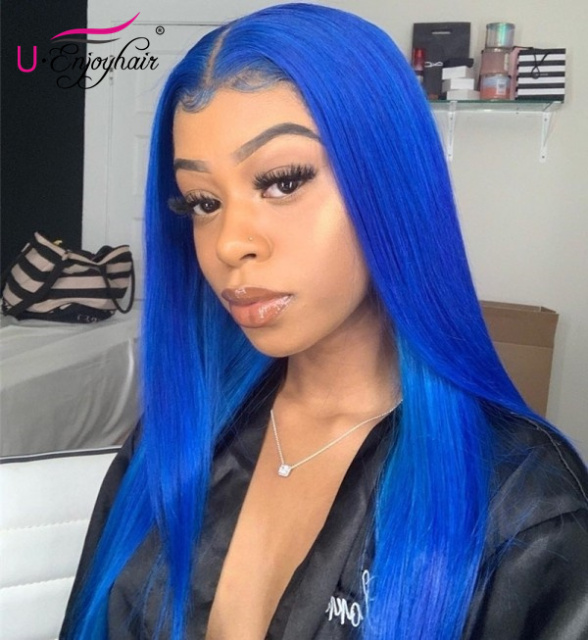 13x4 Lace Front Wigs Blue Color Straight Brazilian Virgin Human Hair Wigs Pre Plucked Hairline With Baby Hair (CLFW038)