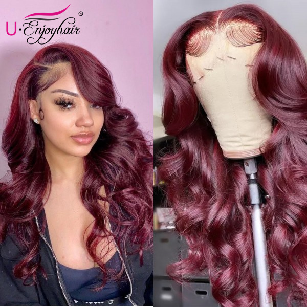 13x4 Lace Front Wigs Pure 99J Color Body Wave Brazilian Virgin Human Hair Wigs Pre Plucked Hairline With Baby Hair (CLFW030)