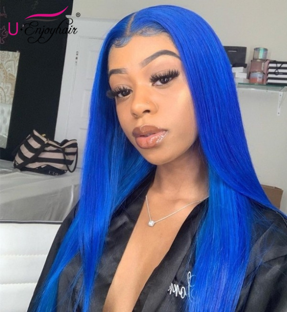 13x4 Lace Front Wigs Blue Color Straight Brazilian Virgin Human Hair Wigs Pre Plucked Hairline With Baby Hair (CLFW038)