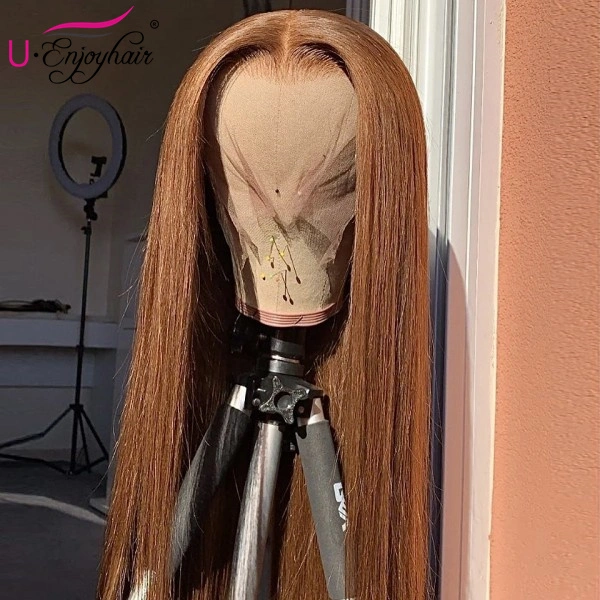 13x4 Lace Front Wigs Hot Brown Color Straight Brazilian Virgin Human Hair Wigs Pre Plucked Hairline With Baby Hair (CLFW036)