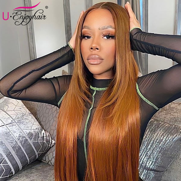 13x4 Lace Front Wigs Hot Brown Color Straight Brazilian Virgin Human Hair Wigs Pre Plucked Hairline With Baby Hair (CLFW036)
