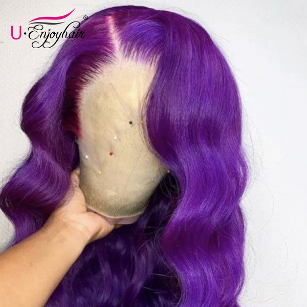 13x4 Lace Front Wigs Purple Color Body Wave Brazilian Virgin Human Hair Wigs Pre Plucked Hairline With Baby Hair (CLFW039)