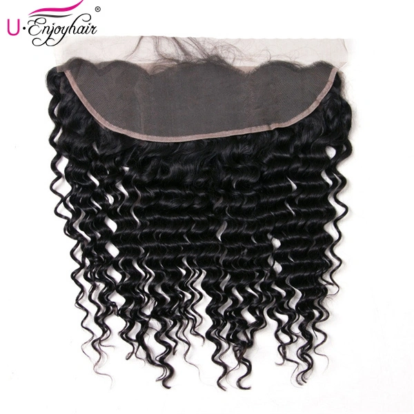 U Enjoy Hair Brazilian Virgin 100% Human Hair Deep Wave Natural Color 13x4Inch Lace Frontal Closure With Baby Hair(LF003)