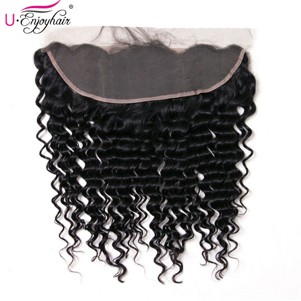 U Enjoy Hair Brazilian Virgin 100% Human Hair Deep Wave Natural Color 13x4Inch Lace Frontal Closure With Baby Hair(LF003)