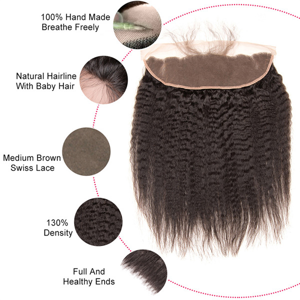 U Enjoy Hair Brazilian Virgin 100% Human Hair Kinky Straight Natural Color 13x4Inch Lace Frontal Closure With Baby Hair(LF009)