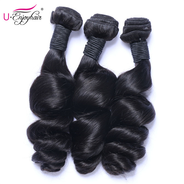 U Enjoy Hair Loose Wave Natural Color 1 Bundles Deals 100% Unprocessed Virgin Human Hair Bundles (HB016)