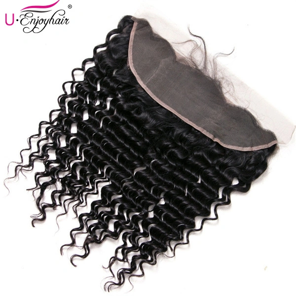 U Enjoy Hair Brazilian Virgin 100% Human Hair Deep Wave Natural Color 13x4Inch Lace Frontal Closure With Baby Hair(LF003)