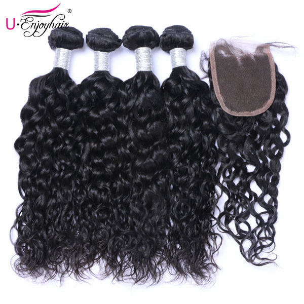 U Enjoy Hair Water Wave Natural Color 1 Bundles Deals 100% Unprocessed Virgin Human Hair Bundles (HB014)
