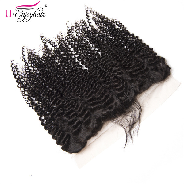 U Enjoy Hair Brazilian Virgin 100% Human Hair Kinky Curly Natural Color 13x4Inch Lace Frontal Closure With Baby Hair(LF008)