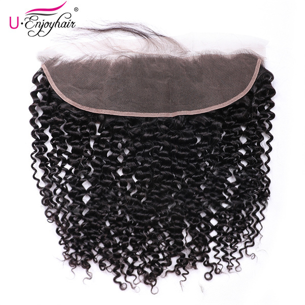 U Enjoy Hair Brazilian Virgin 100% Human Hair Kinky Curly Natural Color 13x4Inch Lace Frontal Closure With Baby Hair(LF008)