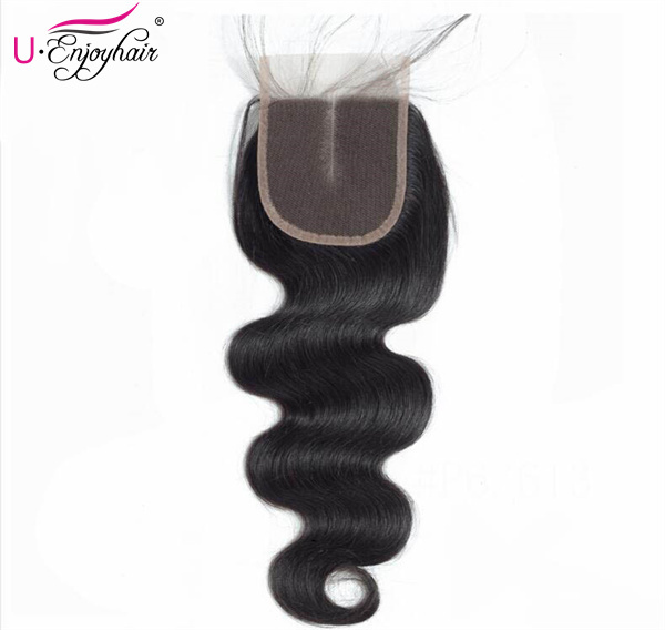 U Enjoy Hair Brazilian Virgin 100% Human Hair Body Wave Natural Color 4x4Inch Lace Closure With Baby Hair(LC002)