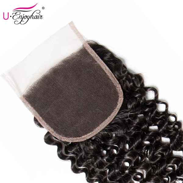 U Enjoy Hair Brazilian Virgin 100% Human Hair Curly Natural Color 4x4Inch Lace Closure With Baby Hair(LC004)